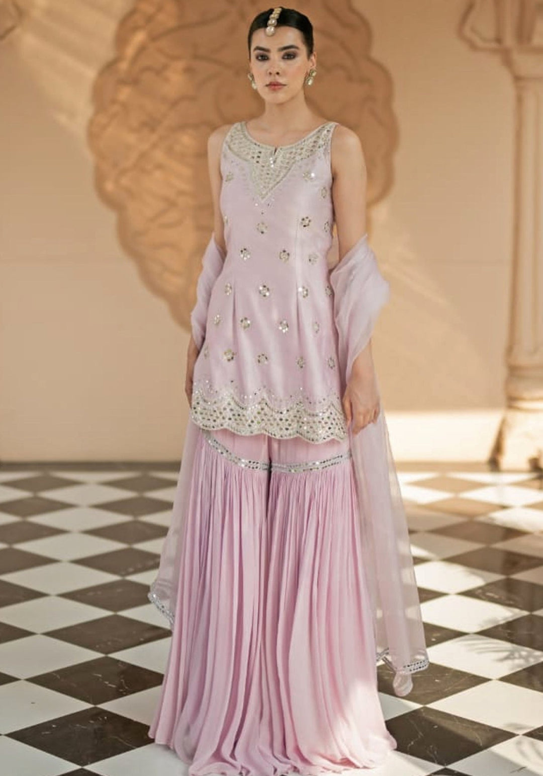 Lilac Georgette Embroidered Kurta Sharara Set Esha Koul - Fabilicious Fashion
