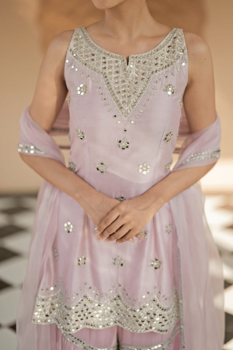 Lilac Georgette Embroidered Kurta Sharara Set Esha Koul - Fabilicious Fashion