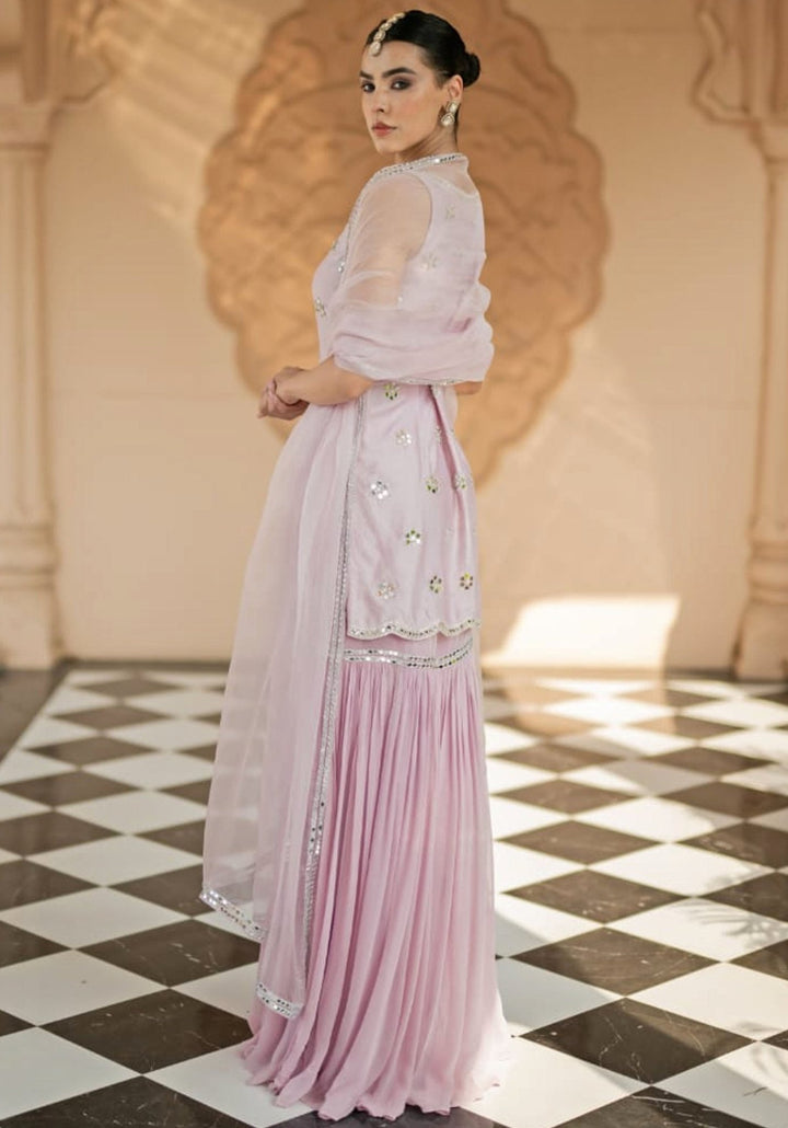 Lilac Georgette Embroidered Kurta Sharara Set Esha Koul - Fabilicious Fashion