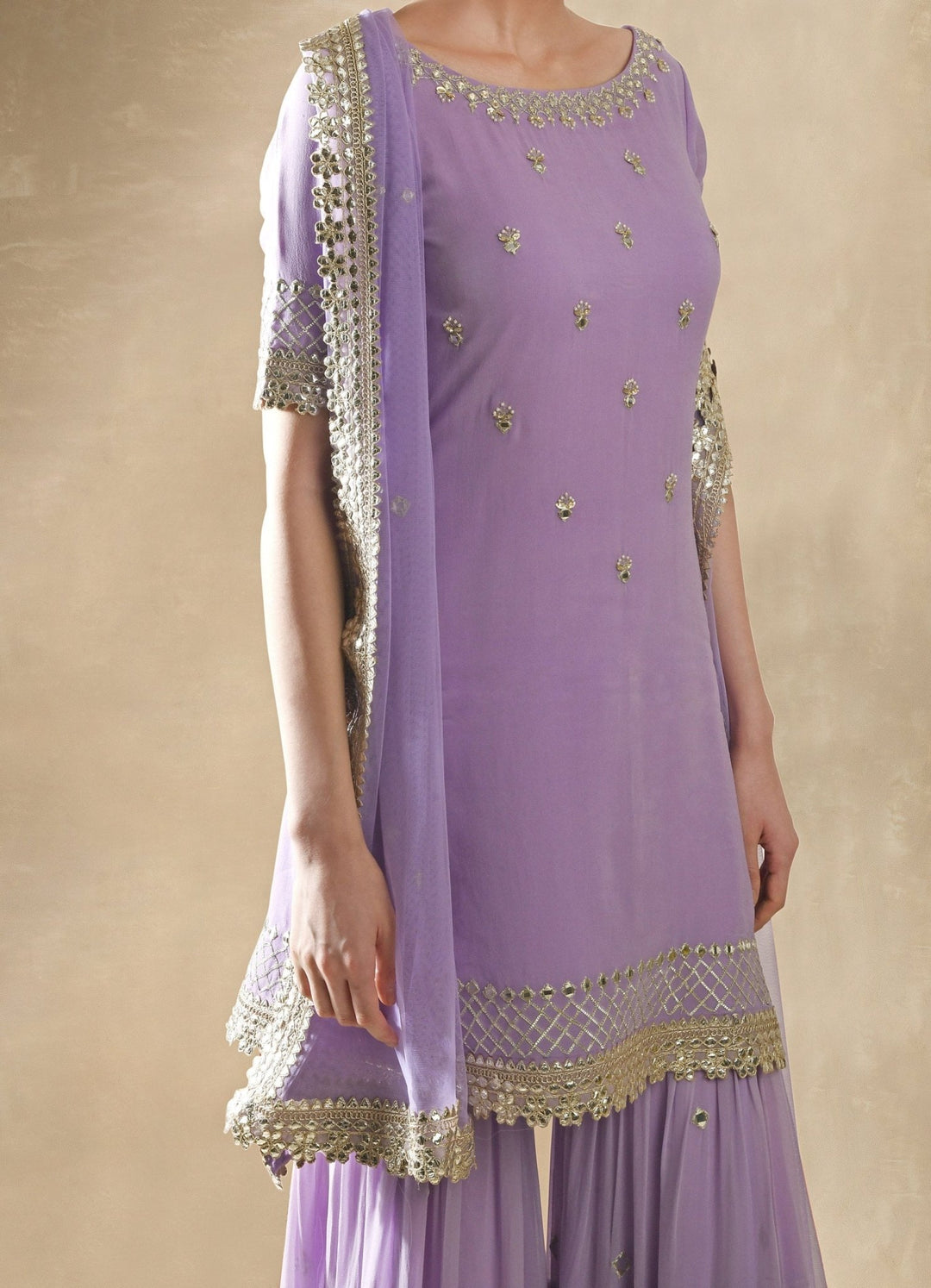 Lilac Georgette Kurta Sharara Set Renee - Fabilicious Fashion