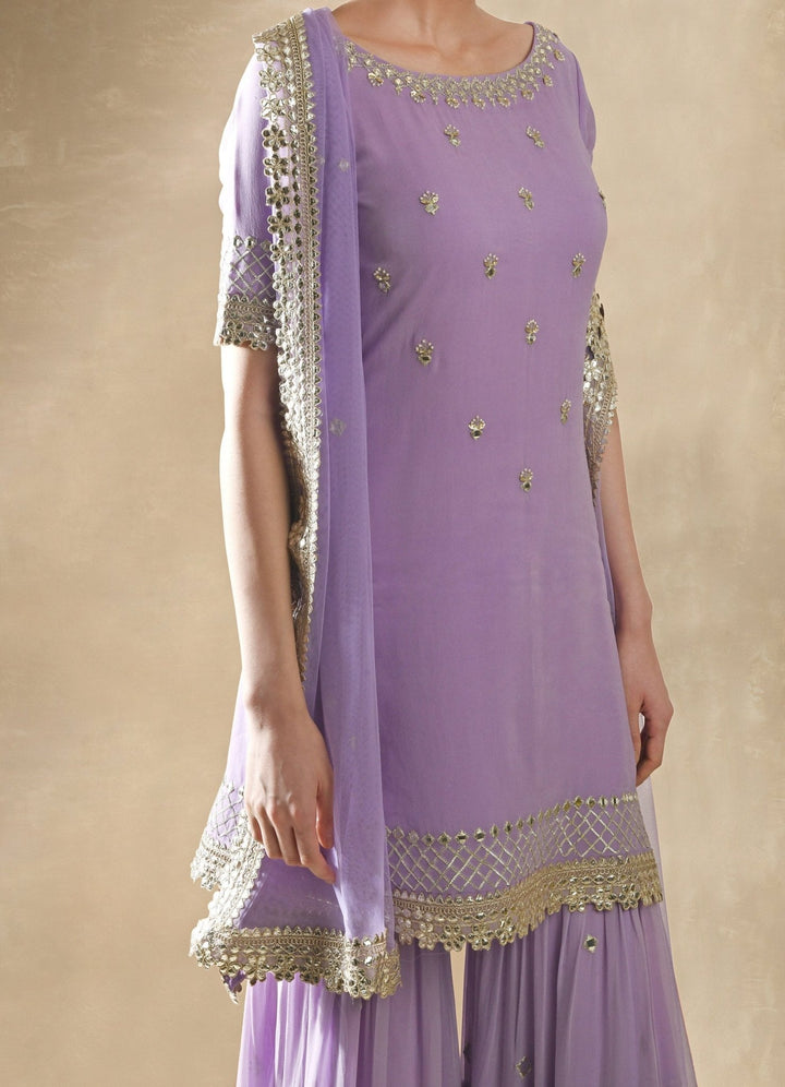 Lilac Georgette Kurta Sharara Set Renee - Fabilicious Fashion