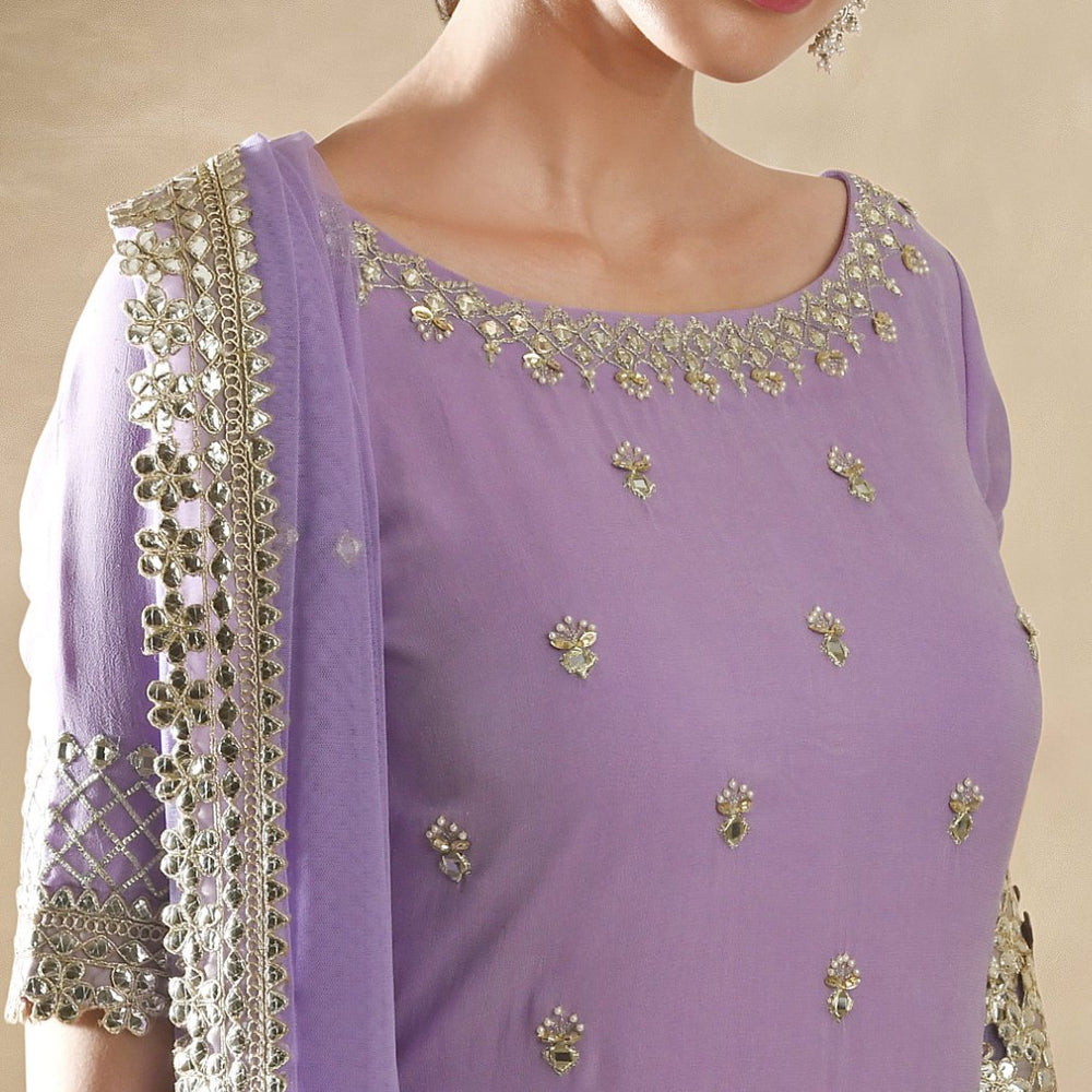 Lilac Georgette Kurta Sharara Set Renee - Fabilicious Fashion