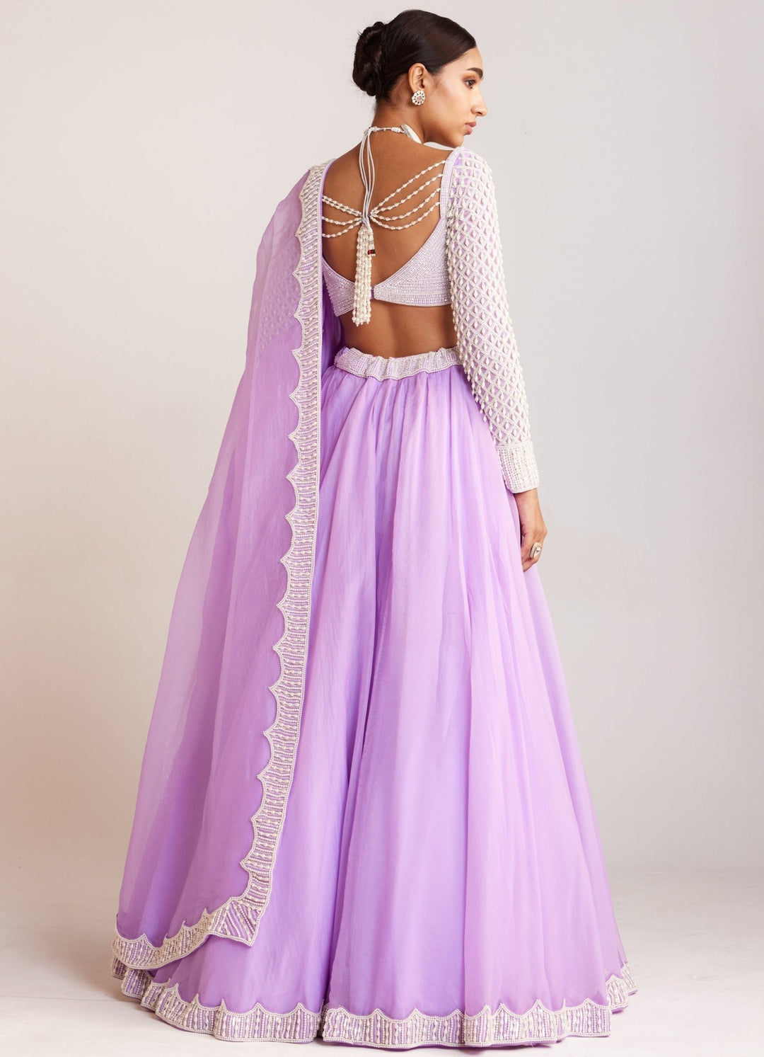 Lilac Organza Embellished Lehenga Set With Fulll Sleeved Blouse Vvani By Vani Vats - Fabilicious Fashion