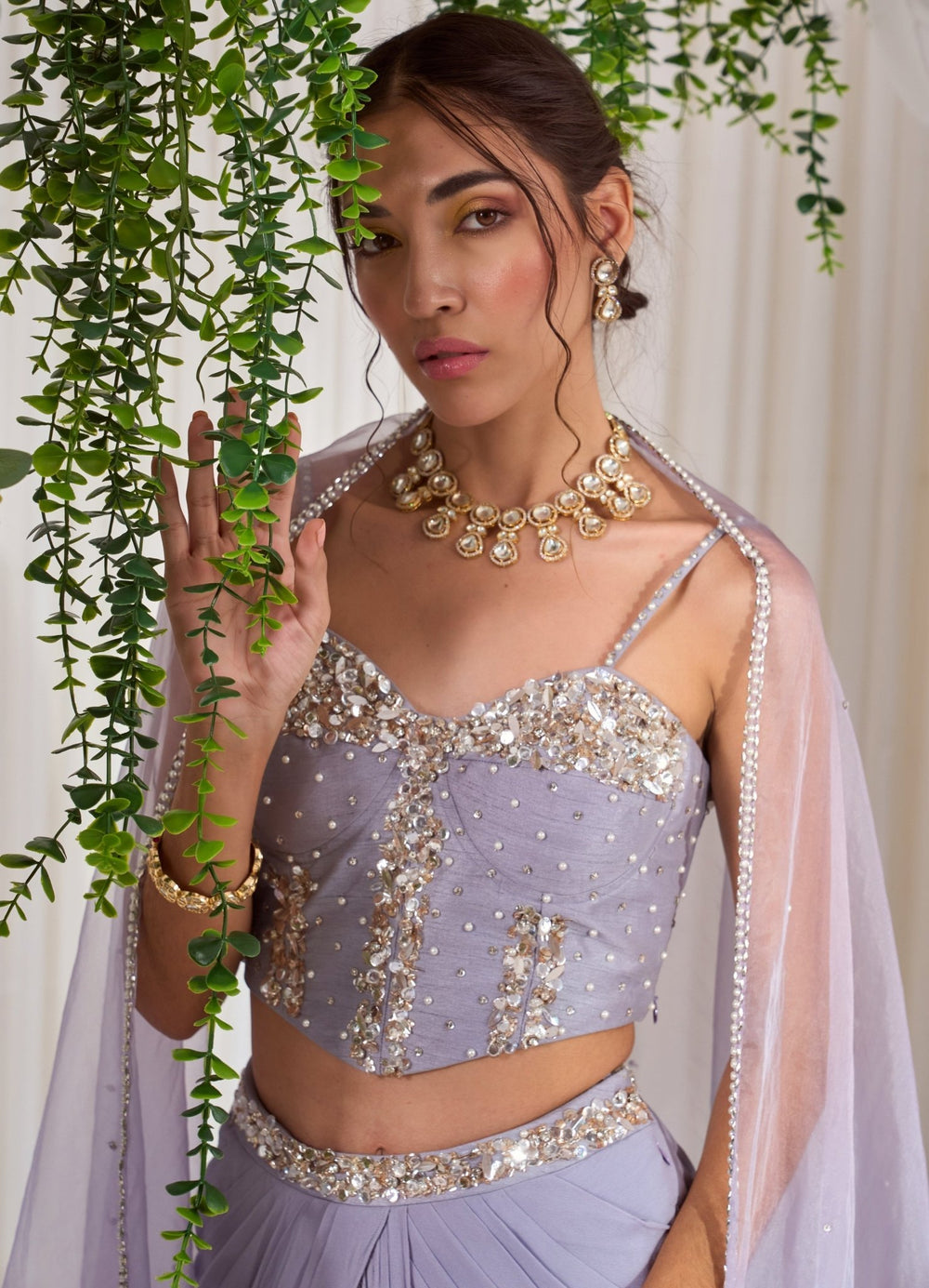 Lilac Silk Draped Lehenga Set With Corset Nidhika Shekhar - Fabilicious Fashion