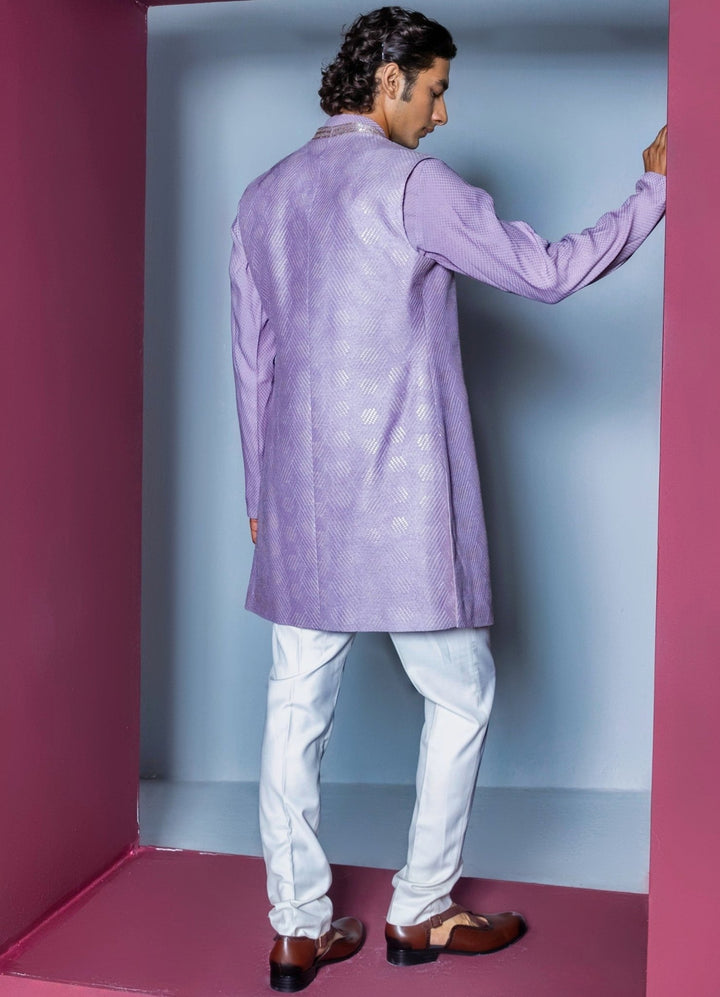 Lilac Silk Shrug Set With Kurta Contrast By Parth - Fabilicious Fashion