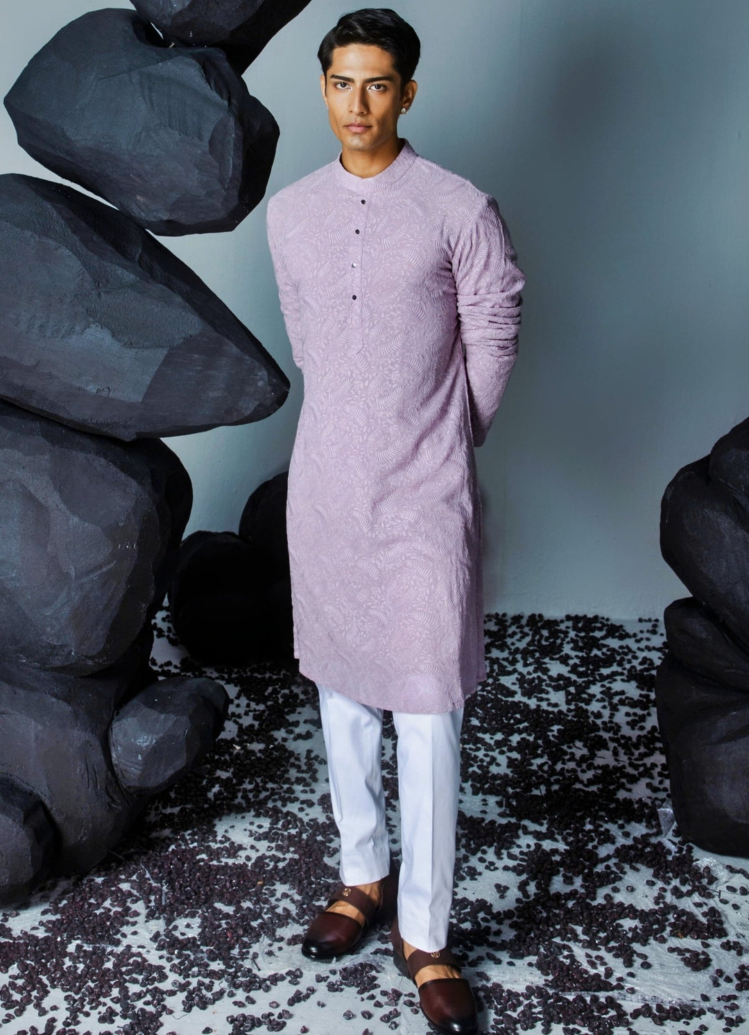 Lilac Threadwork Georgette Kurta And Pant Set Contrast By Parth - Fabilicious Fashion