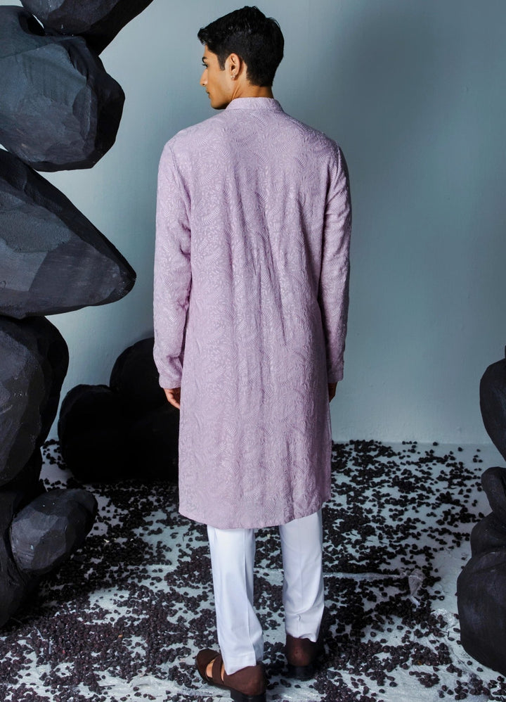 Lilac Threadwork Georgette Kurta And Pant Set Contrast By Parth - Fabilicious Fashion