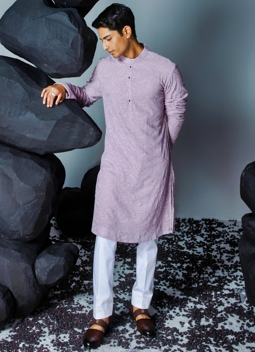 Lilac Threadwork Georgette Kurta And Pant Set Contrast By Parth - Fabilicious Fashion