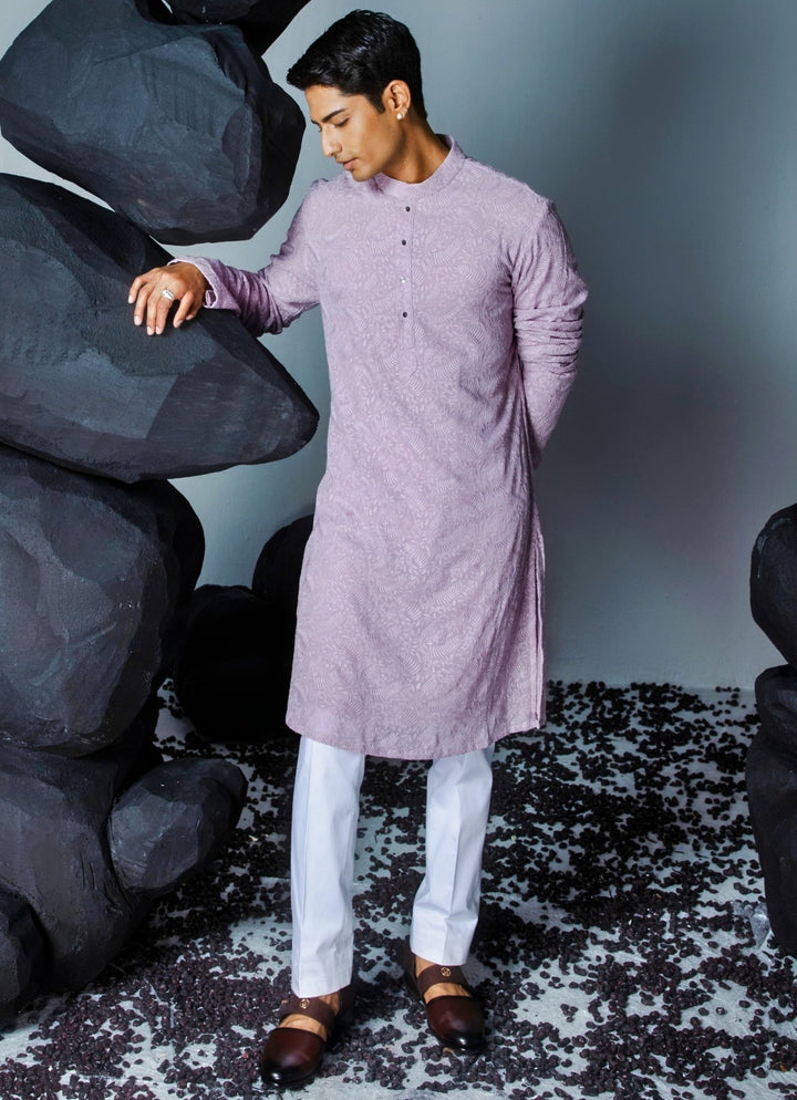 Lilac Threadwork Georgette Kurta And Pant Set Contrast By Parth - Fabilicious Fashion