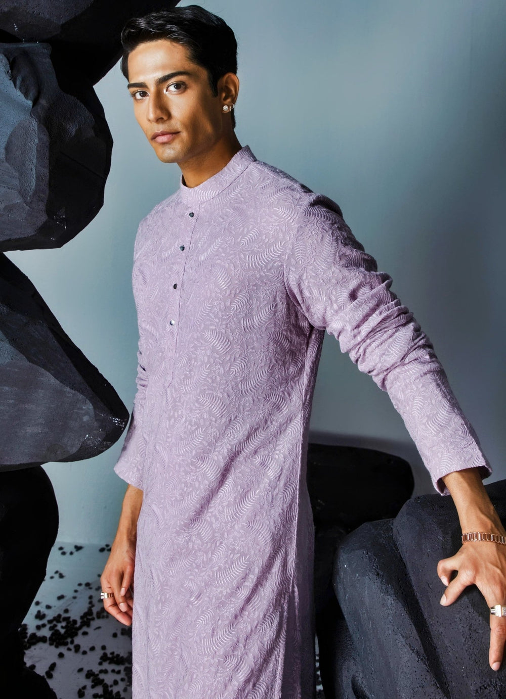 Lilac Threadwork Georgette Kurta And Pant Set Contrast By Parth - Fabilicious Fashion