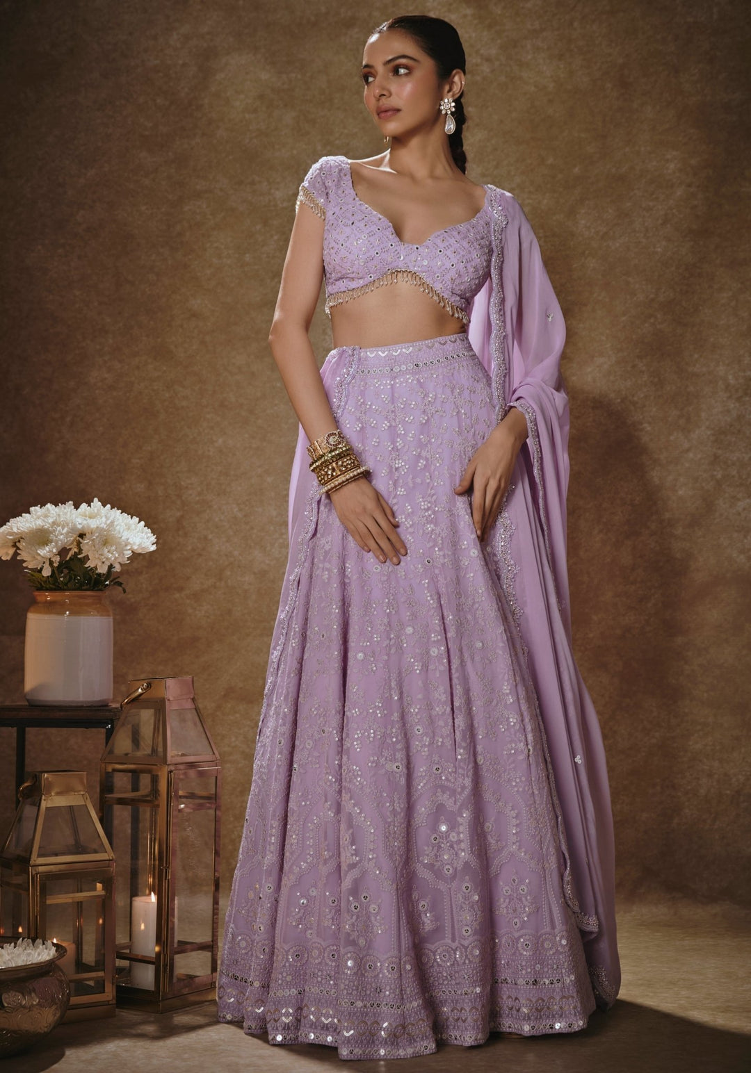 Lilac Threadwork Lehenga Set Renee Label - Fabilicious Fashion