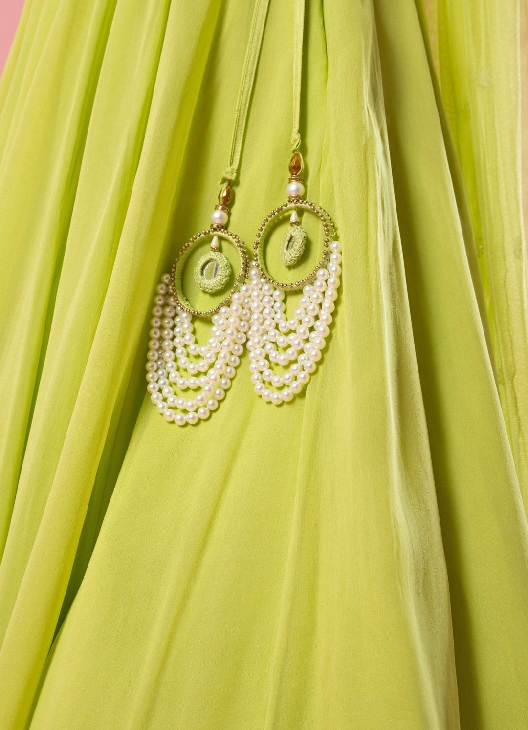 Lime Green Embroidered Lehenga With Choker Style Dupatta QAT By Agni - Fabilicious Fashion