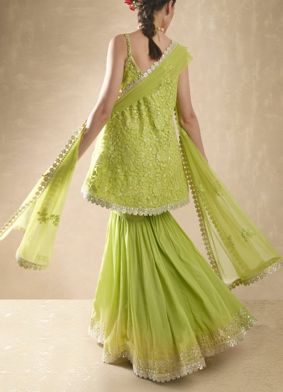 Lime Green Georgette Kurta Sharara Set Renee - Fabilicious Fashion