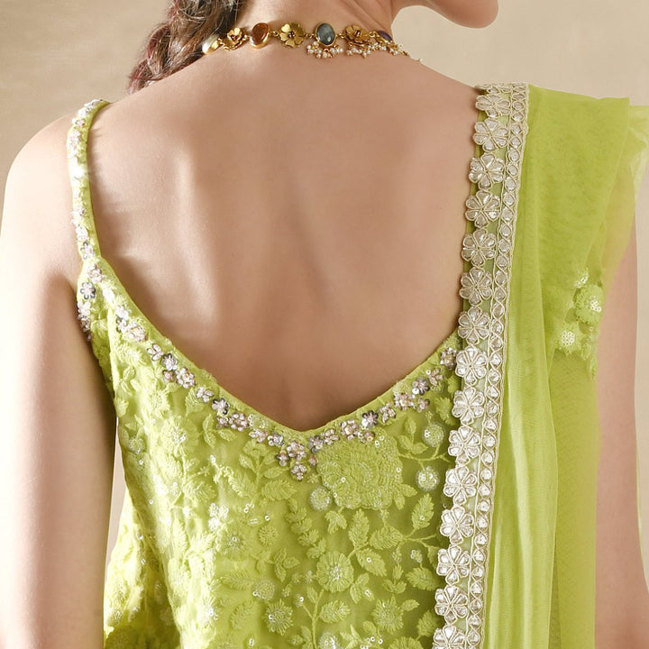 Lime Green Georgette Kurta Sharara Set Renee - Fabilicious Fashion