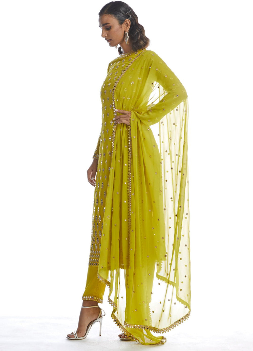 Lime Green Kurta Pant Set Vvani by Vani Vats - Fabilicious Fashion
