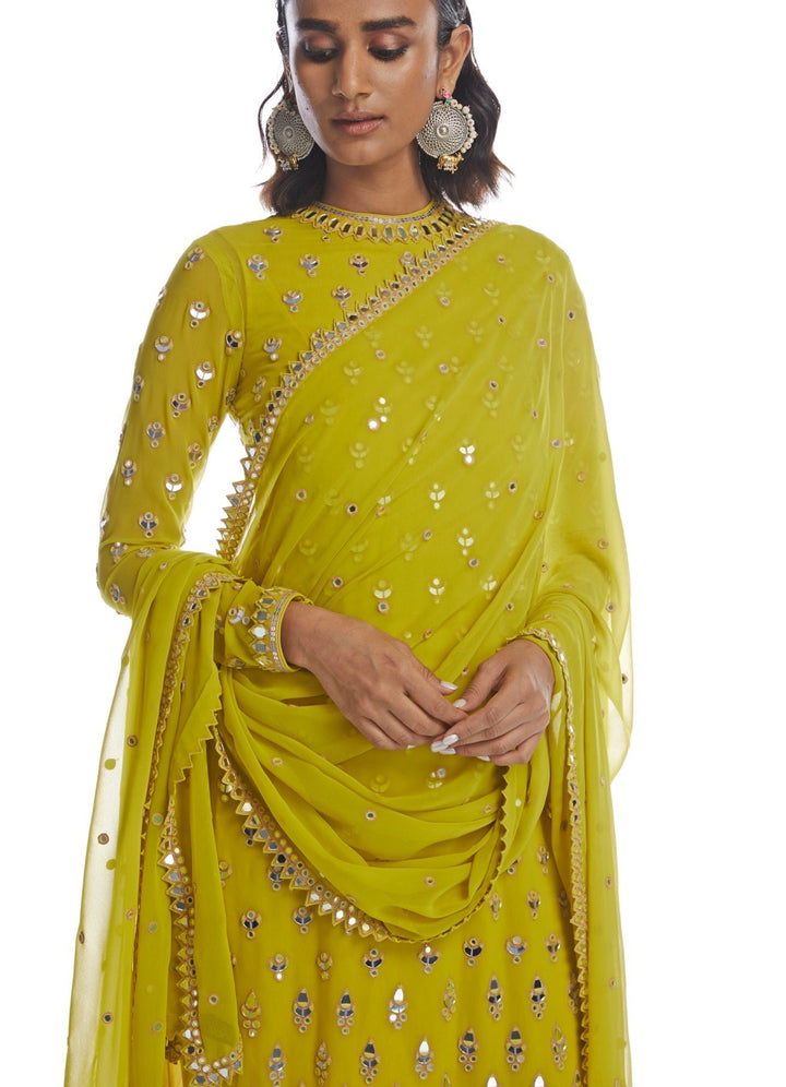 Lime Green Kurta Pant Set Vvani by Vani Vats - Fabilicious Fashion