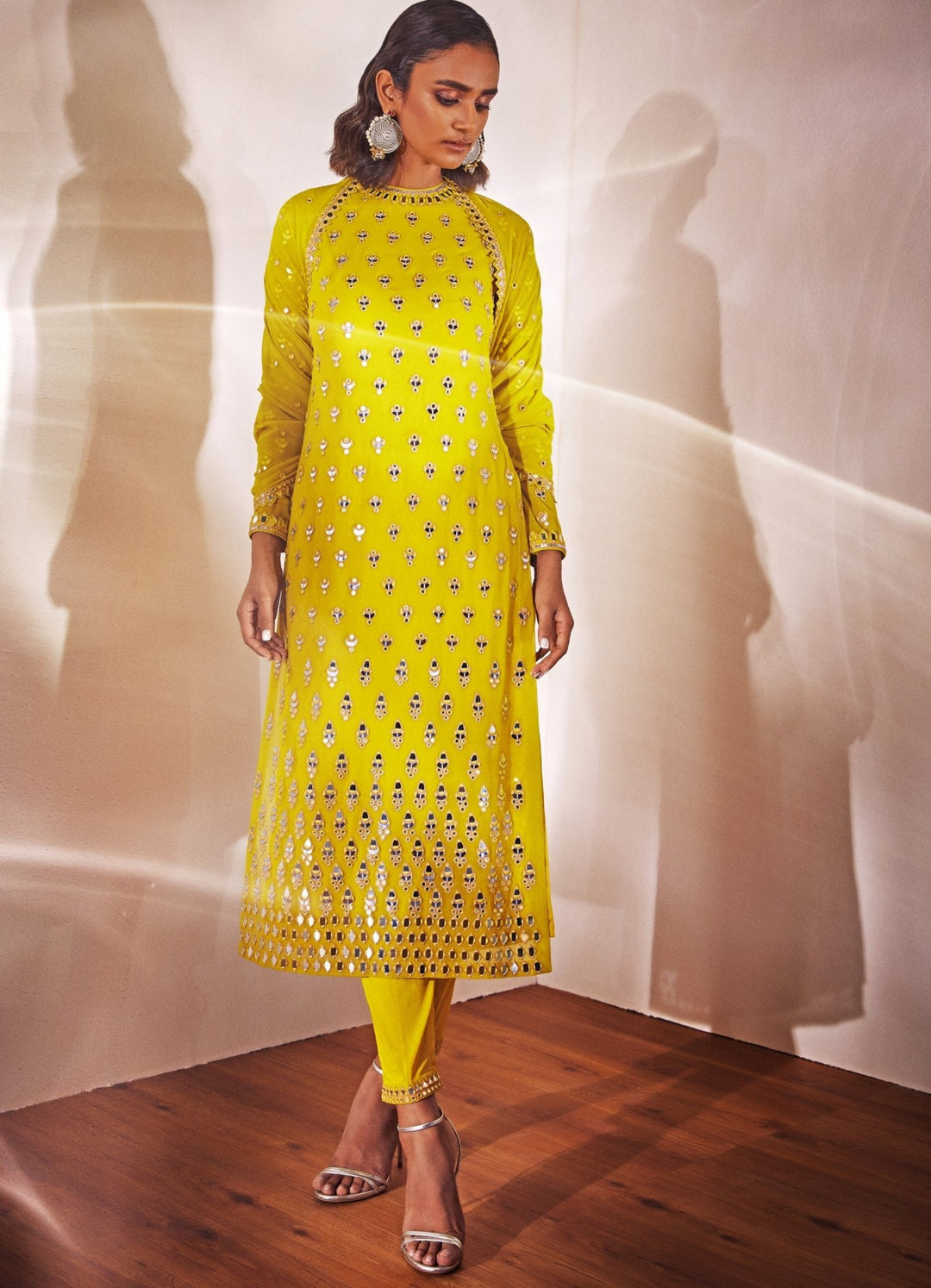 Lime Green Kurta Pant Set Vvani by Vani Vats - Fabilicious Fashion