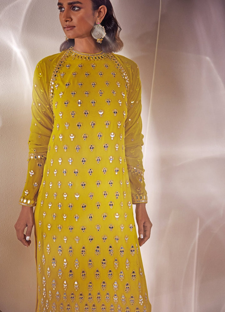 Lime Green Kurta Pant Set Vvani by Vani Vats - Fabilicious Fashion
