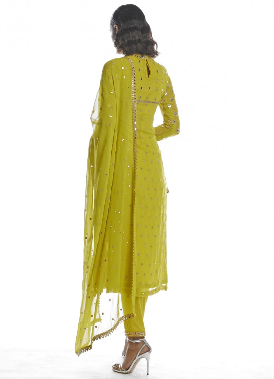 Lime Green Kurta Pant Set Vvani by Vani Vats - Fabilicious Fashion