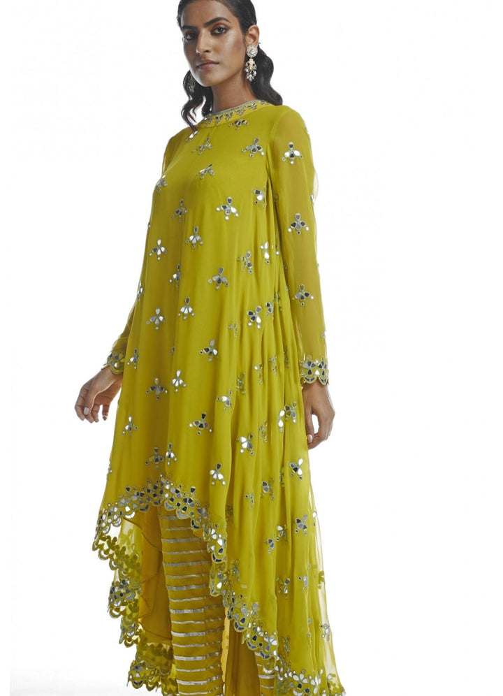 Lime Green Kurta Set Vvani by Vani Vats - Fabilicious Fashion