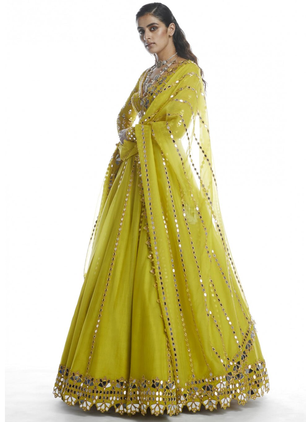 Lime Green Mirror Lehenga Set Vvani by Vani Vats - Fabilicious Fashion