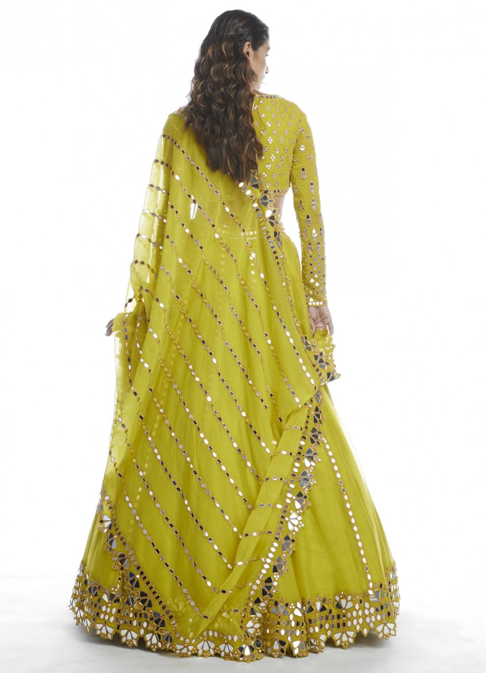 Lime Green Mirror Lehenga Set Vvani by Vani Vats - Fabilicious Fashion