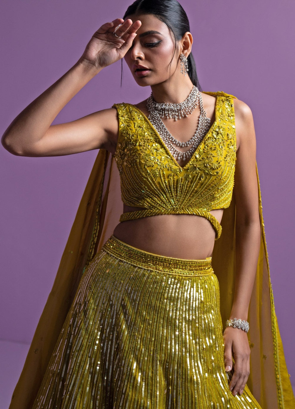Lime Green Sequence And Stone Embroidered Lehenga Set Parul Gandhi - Fabilicious Fashion
