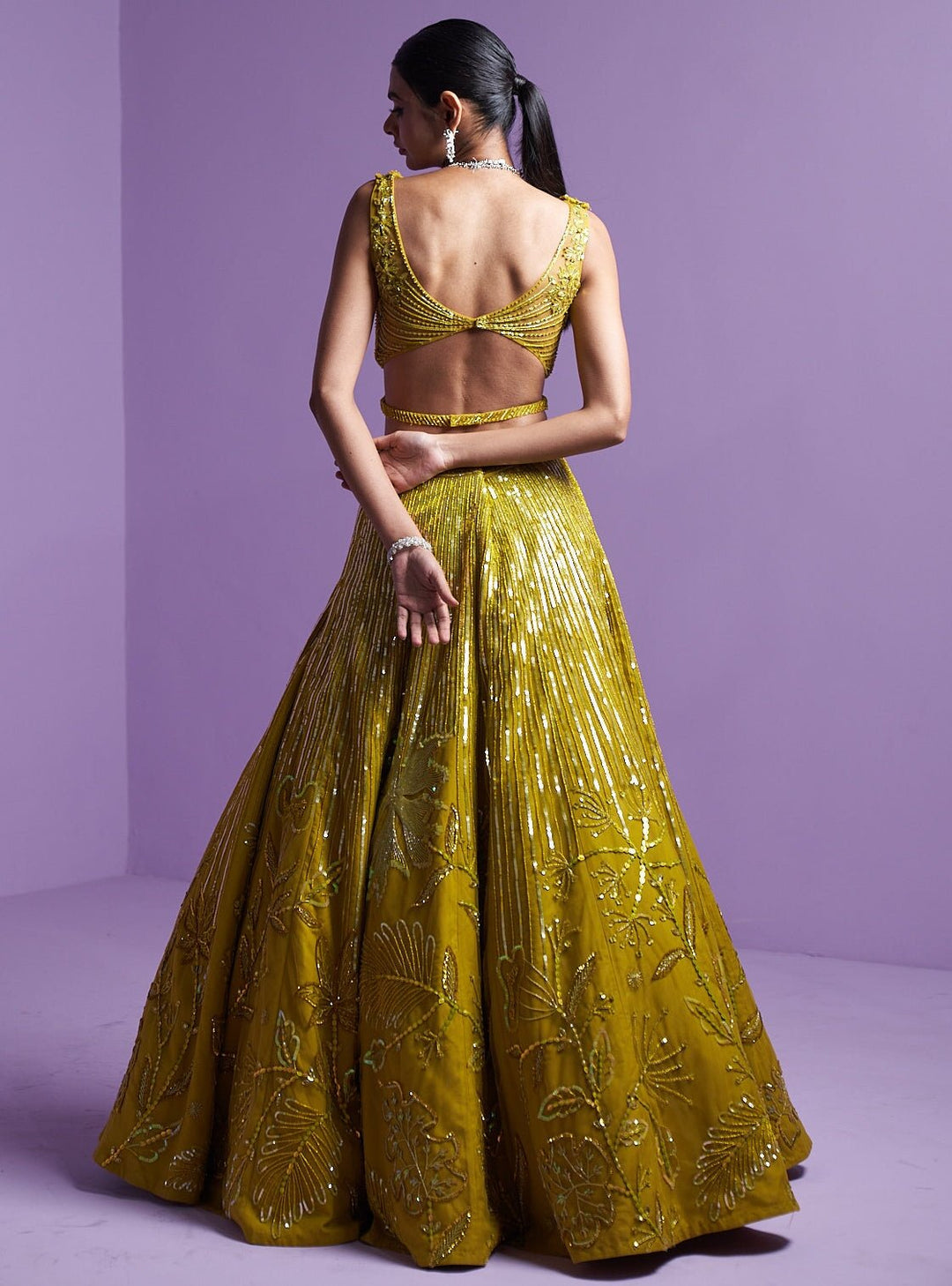 Lime Green Sequence And Stone Embroidered Lehenga Set Parul Gandhi - Fabilicious Fashion