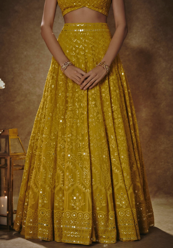 Lime Yellow Embroidered Lehenga Set Renee Label - Fabilicious Fashion