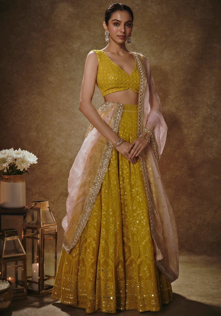 Lime Yellow Embroidered Lehenga Set Renee Label - Fabilicious Fashion