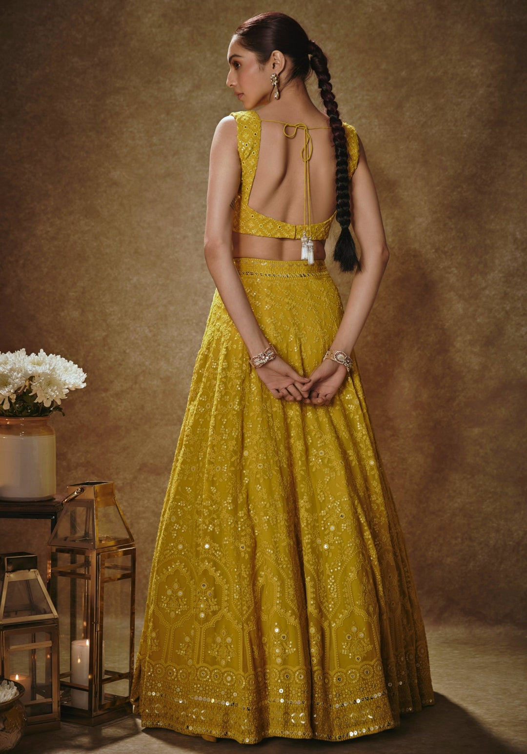 Lime Yellow Embroidered Lehenga Set Renee Label - Fabilicious Fashion