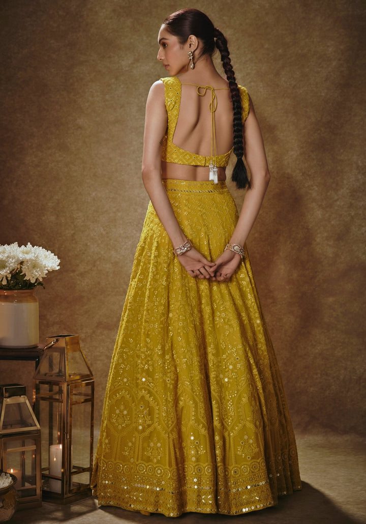 Lime Yellow Embroidered Lehenga Set Renee Label - Fabilicious Fashion