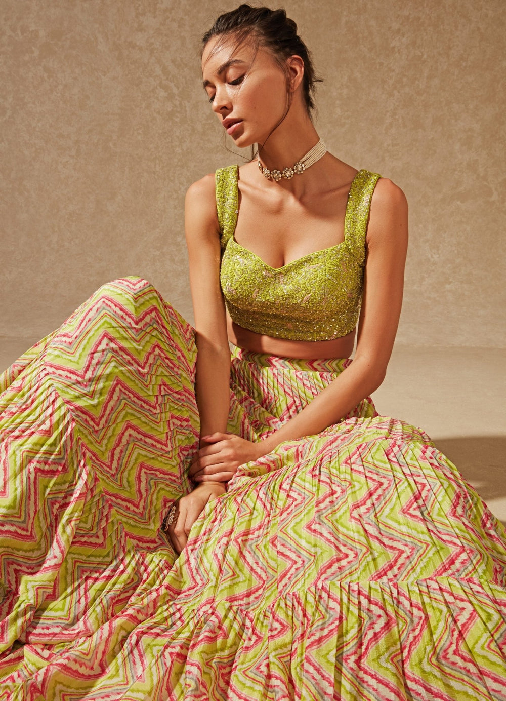 Luca Green Tiered Lehenga Chamee n Palak - Fabilicious Fashion