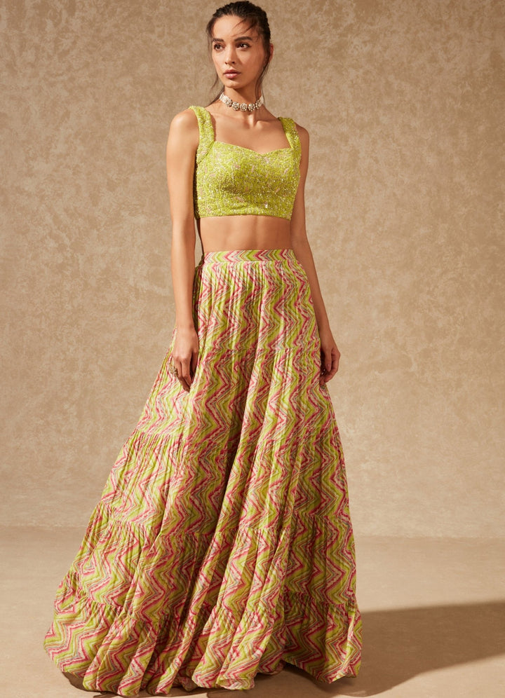 Luca Green Tiered Lehenga Chamee n Palak - Fabilicious Fashion