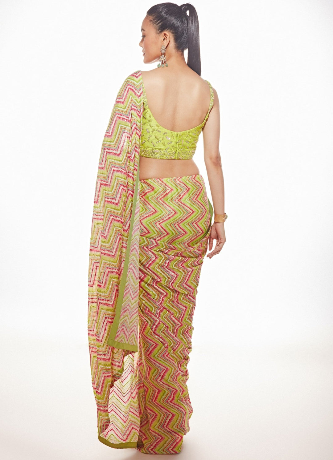 Luca Lime Green Chevron Saree Set Chamee n Palak - Fabilicious Fashion