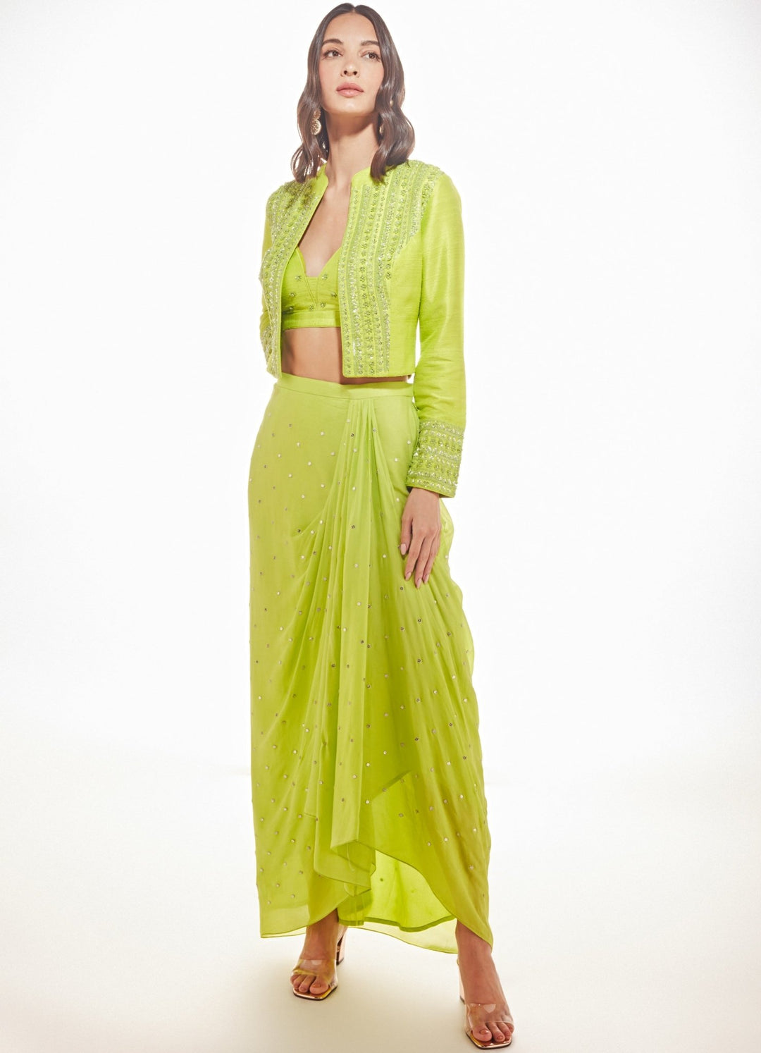 Madison Lime Green Jacket Set Chamee n Palak - Fabilicious Fashion