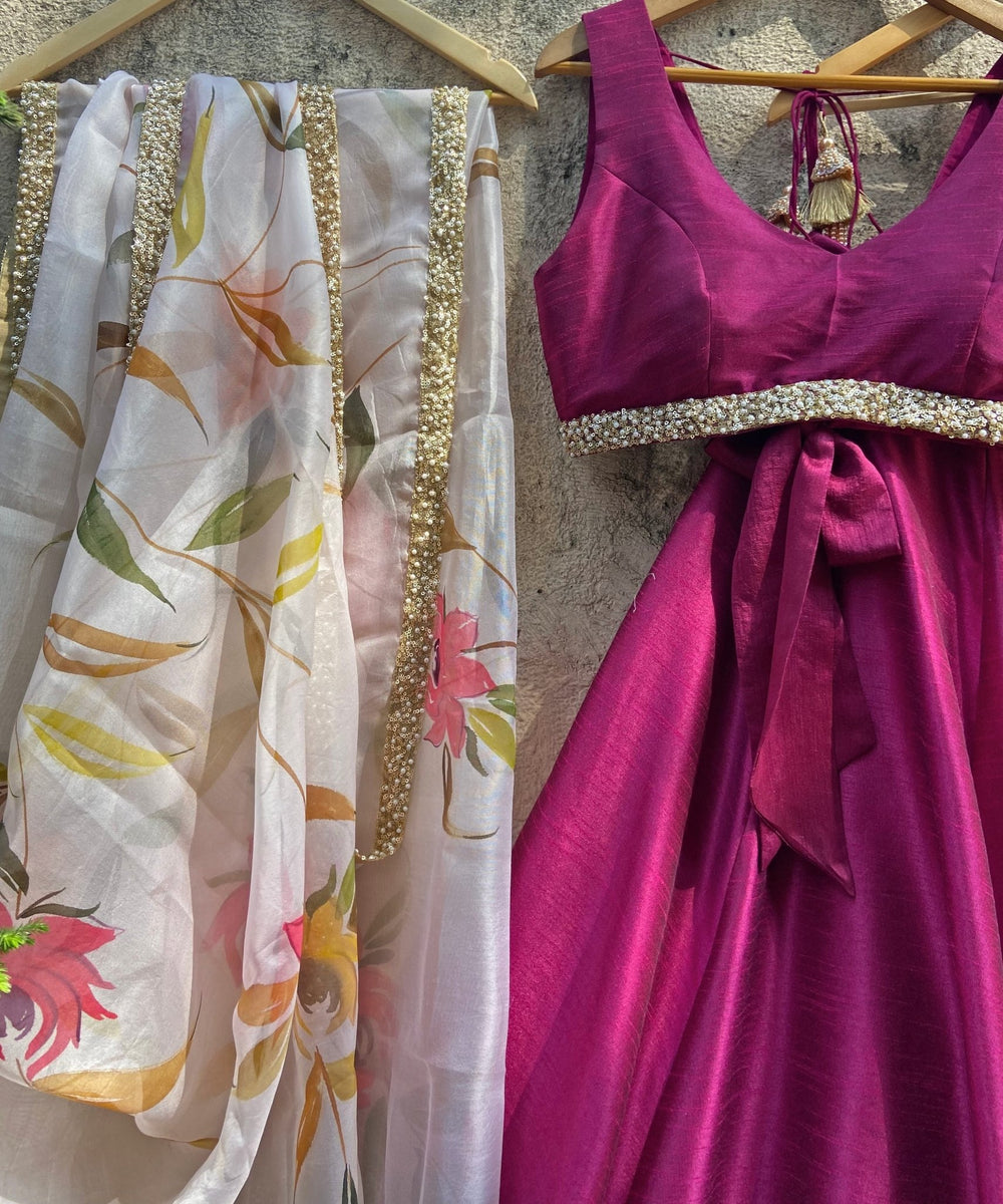 Magenta Pink lehenga With Hand Painted Dupatta Priti Sahni - Fabilicious Fashion