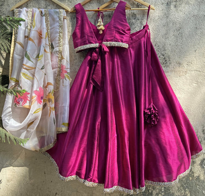 Magenta Pink lehenga With Hand Painted Dupatta Priti Sahni - Fabilicious Fashion