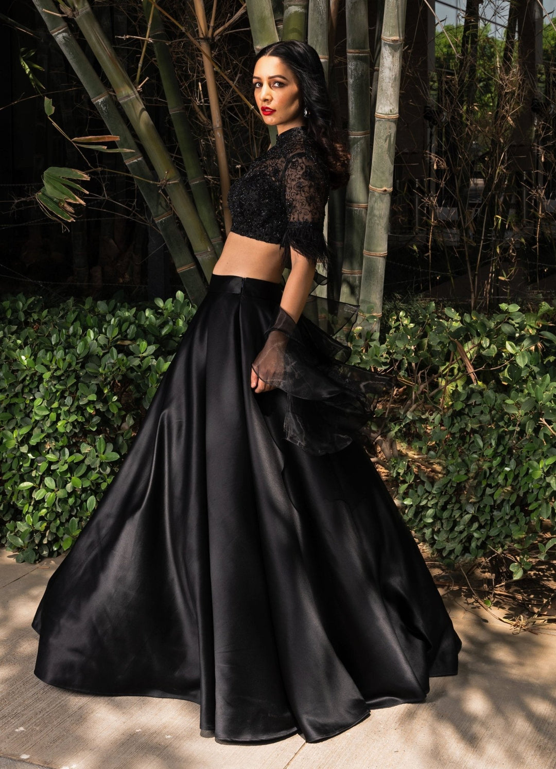 Maheem Black Satin Lehenga Rashika Sharma - Fabilicious Fashion