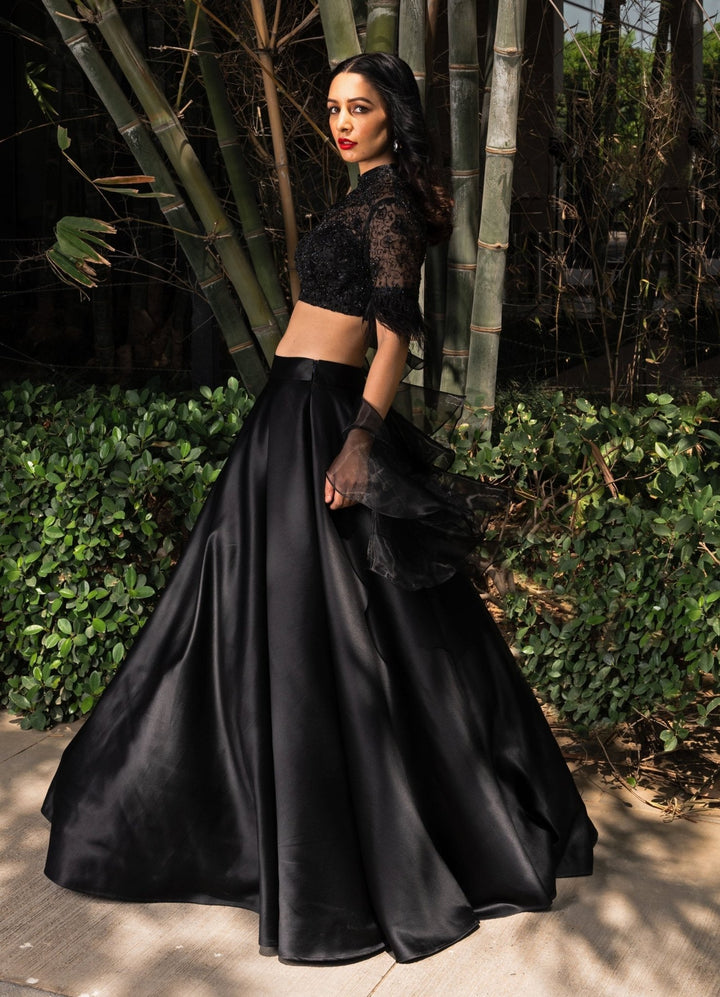 Maheem Black Satin Lehenga Rashika Sharma - Fabilicious Fashion