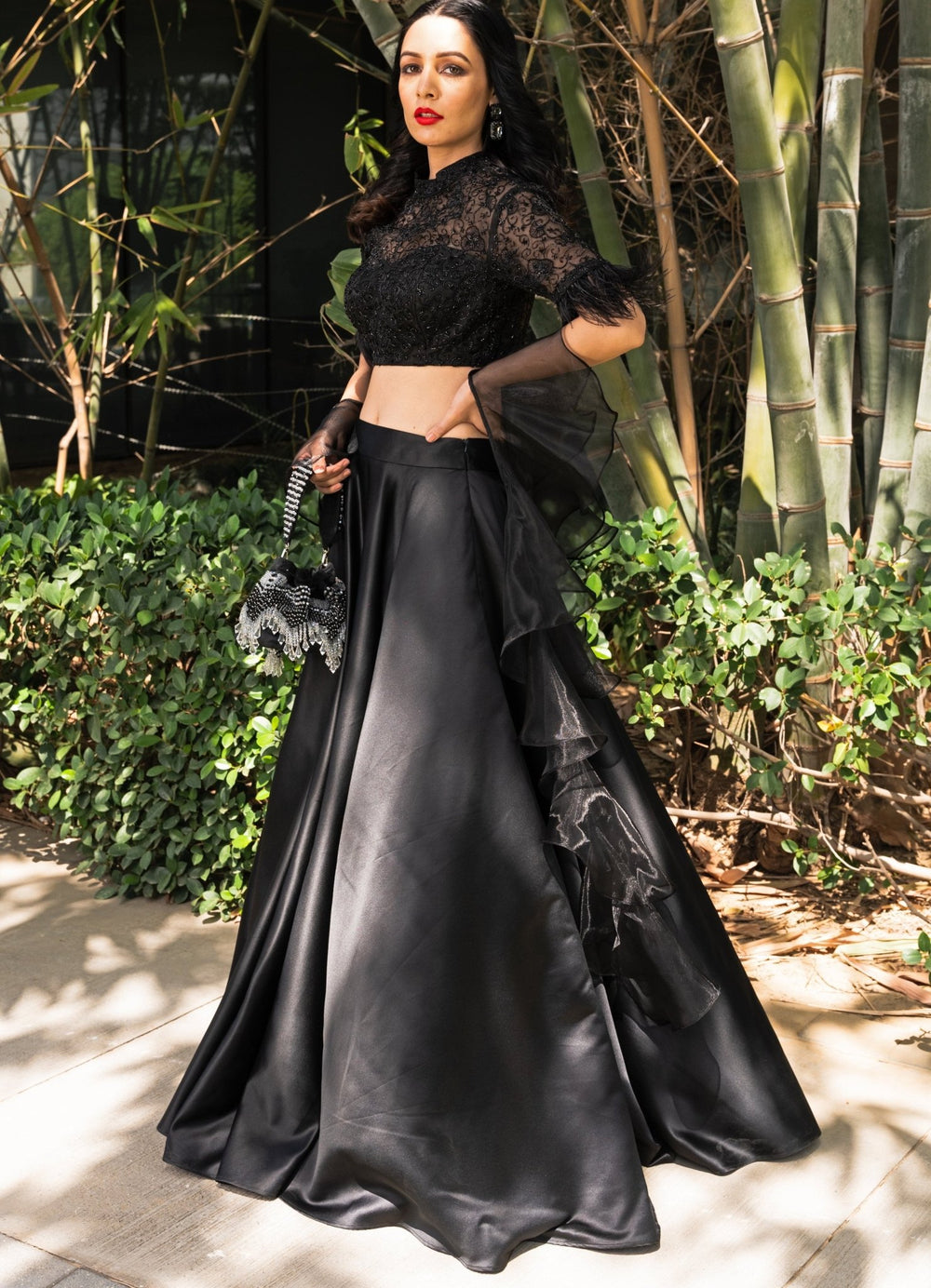 Maheem Black Satin Lehenga Rashika Sharma - Fabilicious Fashion