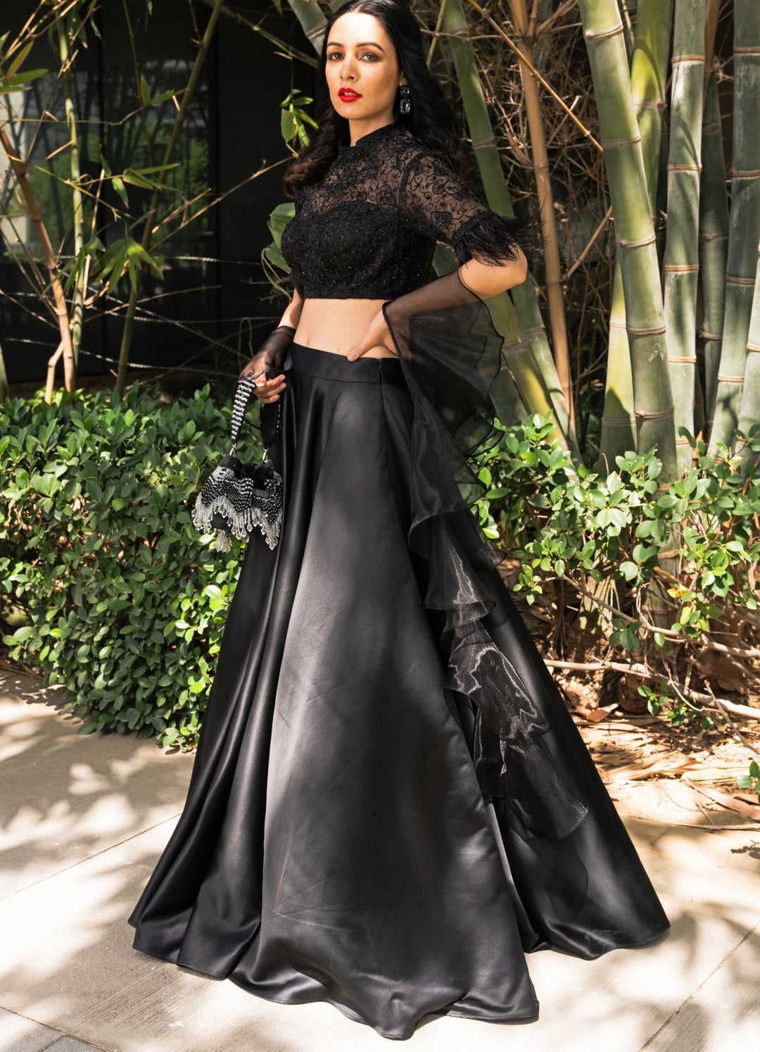 Maheem Black Satin Lehenga Rashika Sharma - Fabilicious Fashion