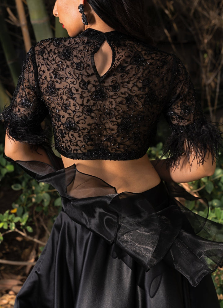 Maheem Black Satin Lehenga Rashika Sharma - Fabilicious Fashion