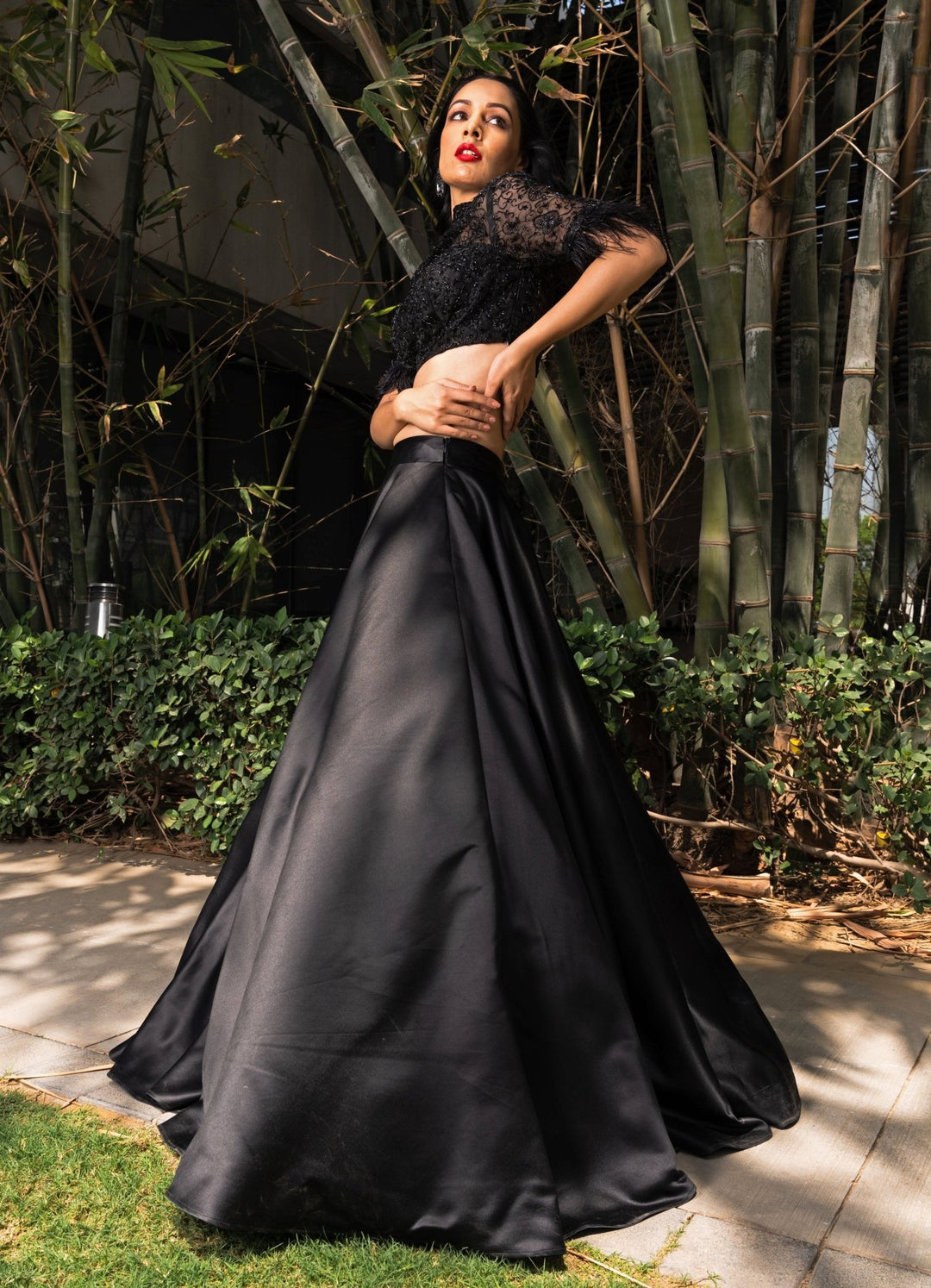 Maheem Black Satin Lehenga Rashika Sharma - Fabilicious Fashion