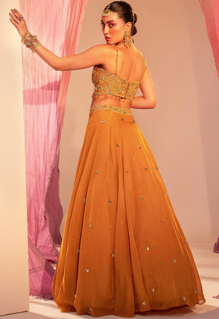 Mango Yellow Embroidered Blouse With Lehenga And Embroidered Dupatta Set Silky Bindra - Fabilicious Fashion