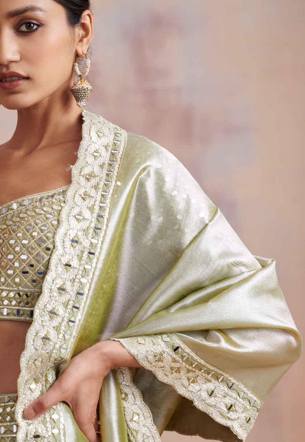Mannat Sage Green Embroidered Lehenga Set Suhino - Fabilicious Fashion