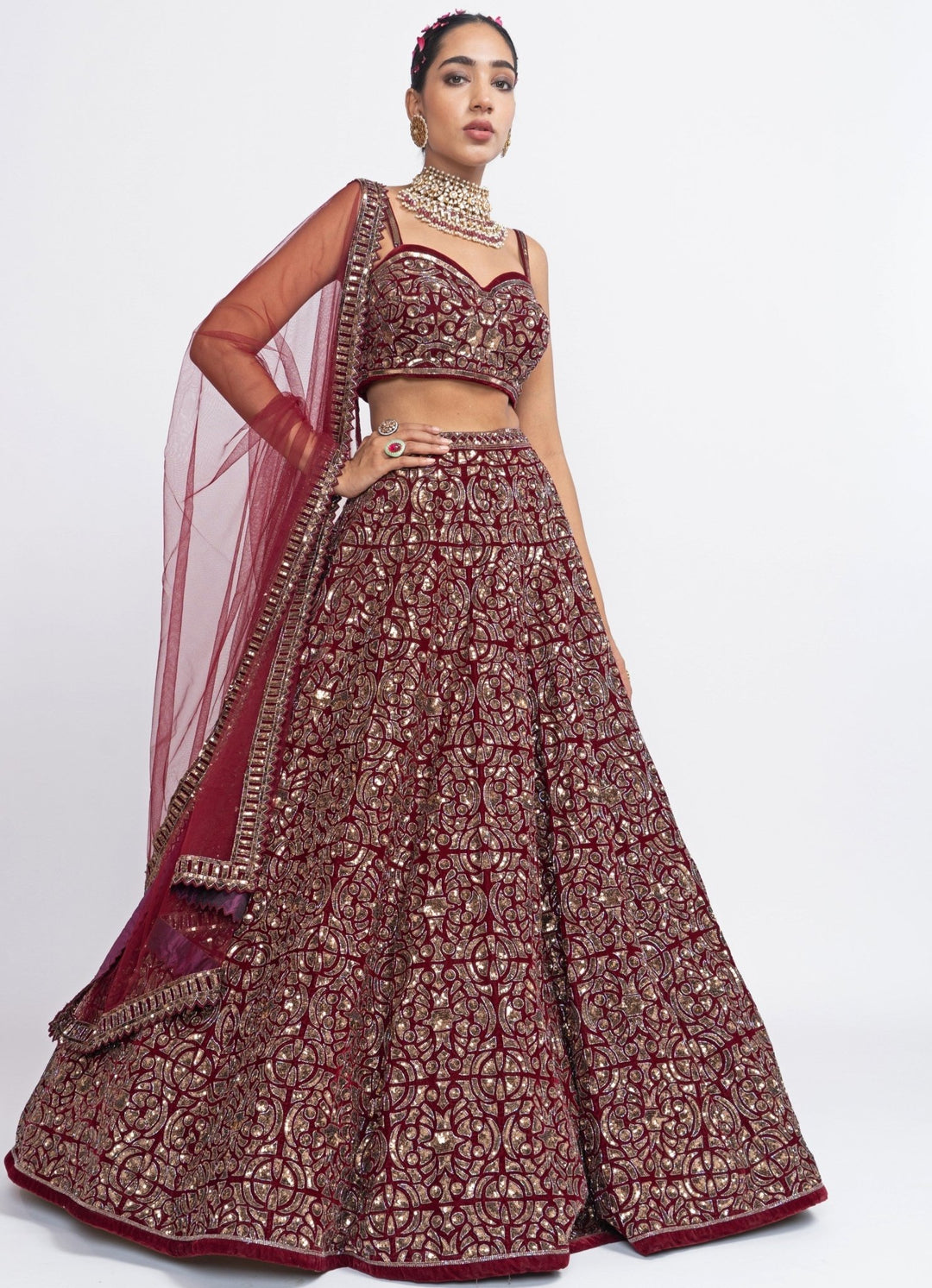 Maroon Bridal Lehenga Set Vvani by Vani Vats - Fabilicious Fashion
