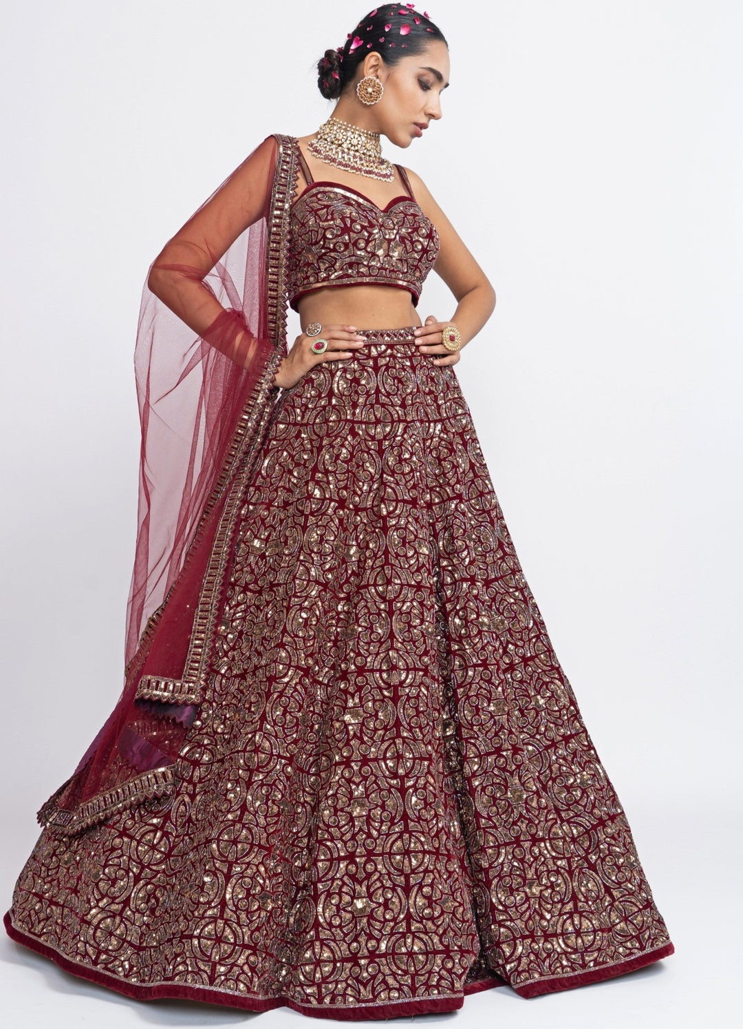 Maroon Bridal Lehenga Set Vvani by Vani Vats - Fabilicious Fashion