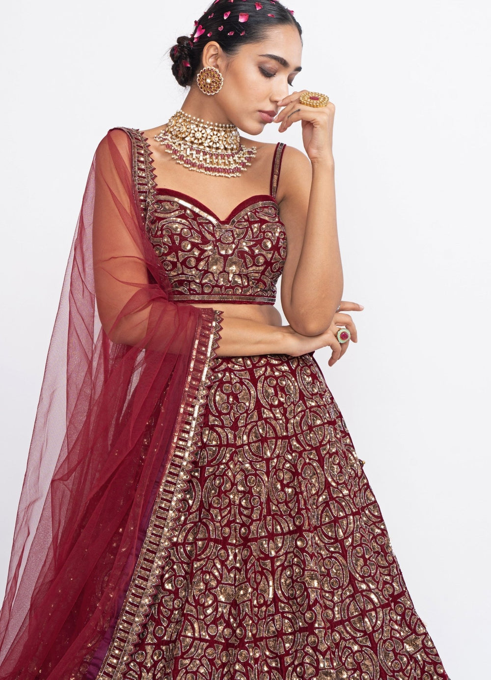 Maroon Bridal Lehenga Set Vvani by Vani Vats - Fabilicious Fashion