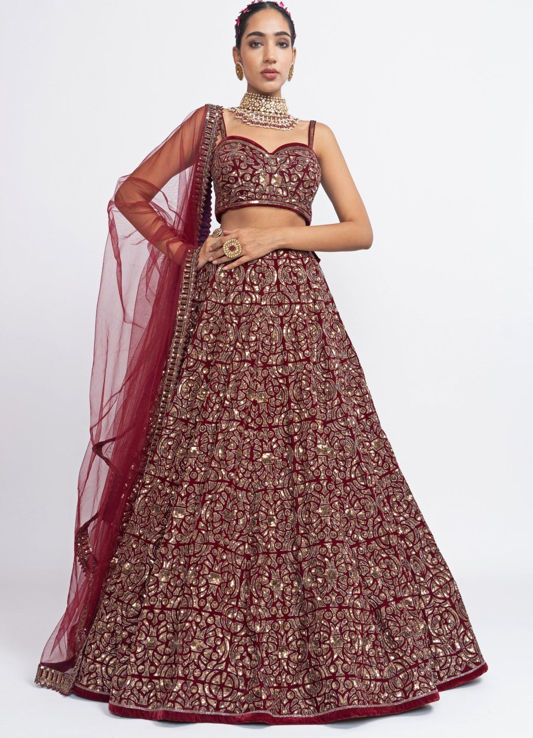 Maroon Bridal Lehenga Set Vvani by Vani Vats - Fabilicious Fashion